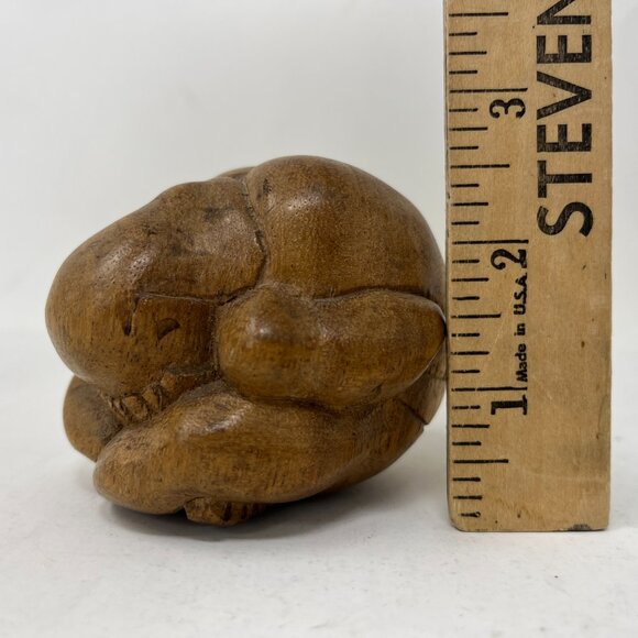 Share Hand Carved Wood 3" Weeping Buddha Sculpture Sad Yogi - Picture 7 of 7